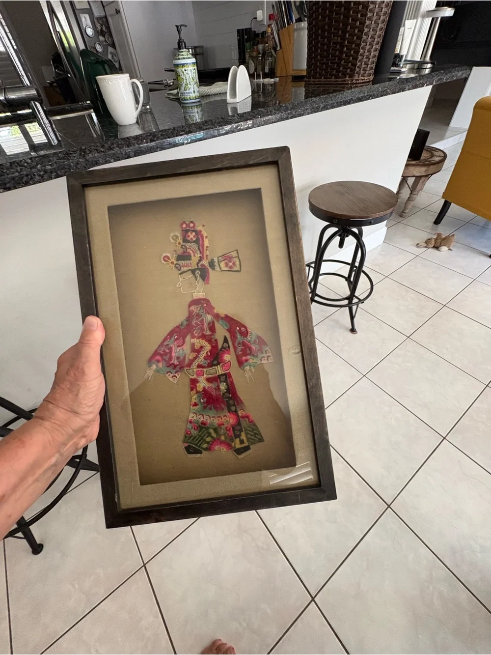 Framed Asian Puppets Silhouette Wall Art - Red